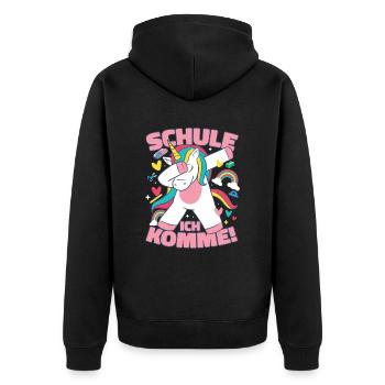Schule Ich Komme Einhorn - Unisex Premium Bio Zip Hoodie - Schwarz - Hinten - Nico (187cm)
