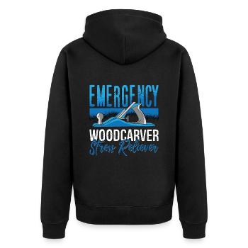 Wood Carving Emergency Woodcarver Woodworking - Unisex Premium Bio Zip Hoodie - Schwarz - Hinten - Nico (187cm)