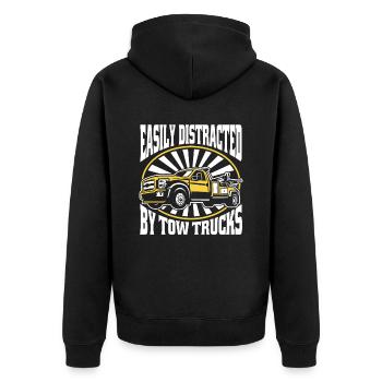 Easily Distracted By Tow Trucks Abschlepper - Unisex Premium Bio Zip Hoodie - Schwarz - Hinten - Nico (187cm)