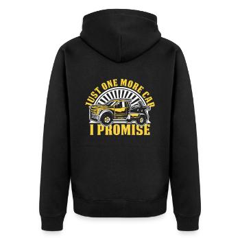 Just One More Car I Promise Abschleppfahrzeug - Unisex Premium Bio Zip Hoodie - Schwarz - Hinten - Nico (187cm)