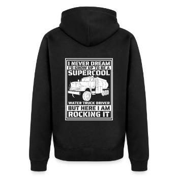 Lkw Fahrer Trucker Lastwagenfahrer - Unisex Premium Bio Zip Hoodie - Schwarz - Hinten - Nico (187cm)