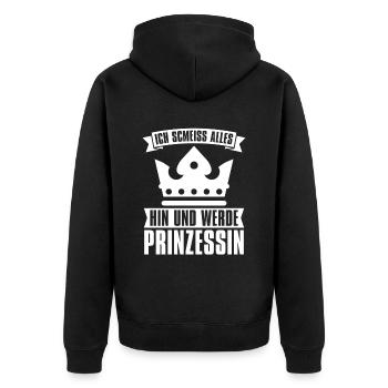Prinzessin Krone - Unisex Premium Bio Zip Hoodie - Schwarz - Hinten - Nico (187cm)
