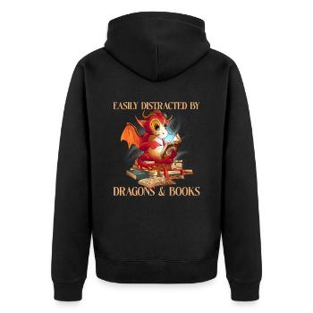 Dragons et livres - Veste à capuche bio Premium Unisexe - noir - Dos - Nico (187cm)
