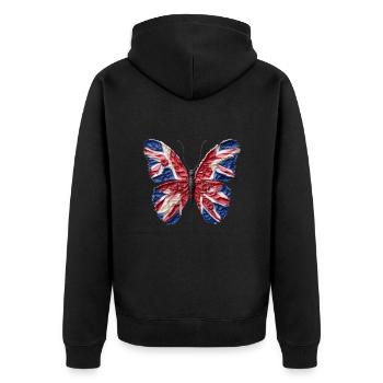 Prächtiger Monarchfalter union jack - Unisex Premium Bio Zip Hoodie - Schwarz - Hinten - Nico (187cm)