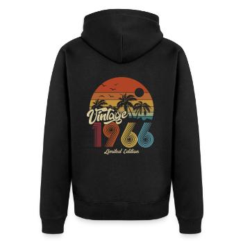 Geboren 1966 1966 Geburtstag geschenk Jahrgang - Unisex Premium Bio Zip Hoodie - Schwarz - Hinten - Nico (187cm)