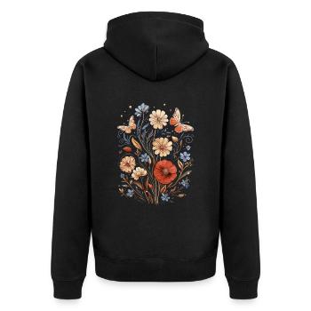 Vintage Gepresste Blumen & Schmetterlinge Boho - Unisex Premium Bio Zip Hoodie - Schwarz - Hinten - Nico (187cm)