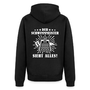 Schwimmmeister sieht alles - Unisex Premium Bio Zip Hoodie - Schwarz - Hinten - Nico (187cm)