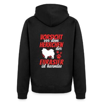 Vorsicht vor dem Eurasier Spitz Eurasian Dog - Unisex Premium Bio Zip Hoodie - Schwarz - Hinten - Nico (187cm)