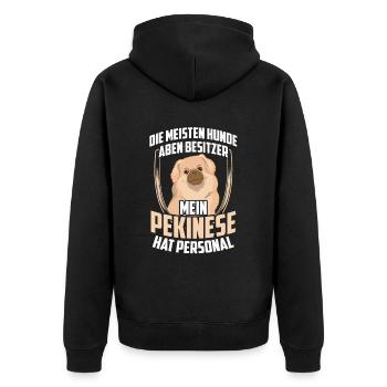 Mein Pekinese hat Personal Peking-Palasthund - Unisex Premium Bio Zip Hoodie - Schwarz - Hinten - Nico (187cm)