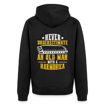 Harmonikaspieler für Munharmonika Spieler - Unisex Premium Bio Zip Hoodie - Schwarz - Hinten - Nico (187cm)