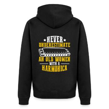 Mundharmonika Instrument und Mundharmonika - Unisex Premium Bio Zip Hoodie - Schwarz - Hinten - Nico (187cm)