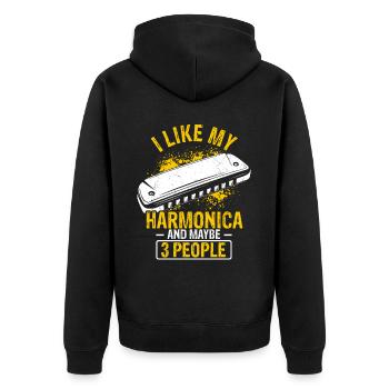 Mundharmonika Spieler und Mundharmonika - Unisex Premium Bio Zip Hoodie - Schwarz - Hinten - Nico (187cm)