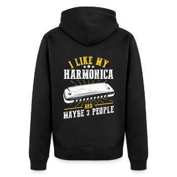 Harmonikaspieler für Munharmonika Spieler - Unisex Premium Bio Zip Hoodie - Schwarz - Hinten - Nico (187cm)