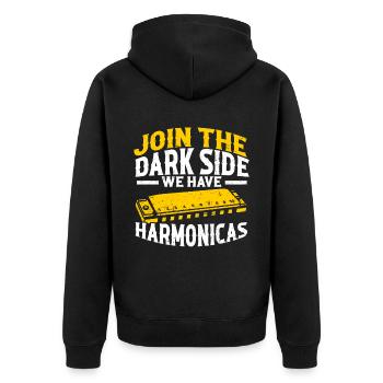 Mundharmonika Instrument und Mundharmonika - Unisex Premium Bio Zip Hoodie - Schwarz - Hinten - Nico (187cm)