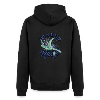 Das Leben am Rif ist besser - Reef - Unisex Premium Bio Zip Hoodie - Schwarz - Hinten - Nico (187cm)