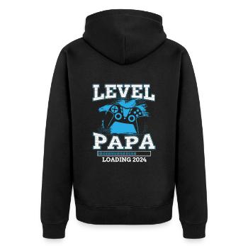 Papa Level Loading 2024 - Unisex Premium Organic Zip Hoodie - black - Back - Nico (187cm)