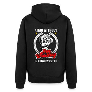 Armdrücker - Unisex Premium Bio Zip Hoodie - Schwarz - Hinten - Nico (187cm)