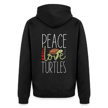 Sea Turtle Tortoise Peace Love - Unisex Premium Bio Zip Hoodie - Schwarz - Hinten - Nico (187cm)