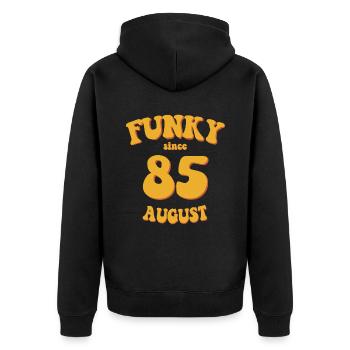 Funky Birthday: August 1985 - Flower Power - Unisex Premium Organic Zip Hoodie - black - Back - Nico (187cm)