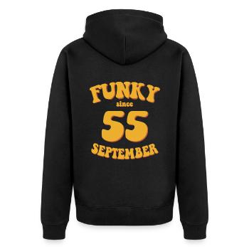 Funky Birthday: September 1955 - Flower Power - Unisex Premium Organic Zip Hoodie - black - Back - Nico (187cm)