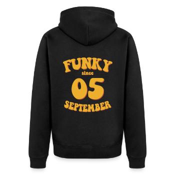 Funky Birthday: September 2005 - Flower Power - Unisex Premium Organic Zip Hoodie - black - Back - Nico (187cm)