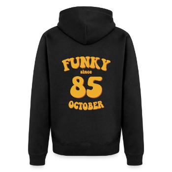 Funky Birthday: October 1985 - Flower Power - Unisex Premium Organic Zip Hoodie - black - Back - Nico (187cm)