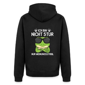 Ich bin nicht Stur nur Meinungsstabil Frosch - Unisex Premium Bio Zip Hoodie - Schwarz - Hinten - Nico (187cm)