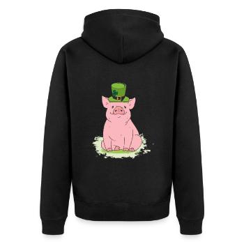 Cochon chanceux avec haut-de-forme et trèfle - Veste à capuche bio Premium Unisexe - noir - Dos - Nico (187cm)