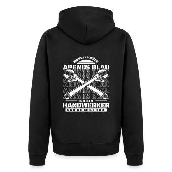 Handwerker Morgens Mde Abends Blau - Unisex Premium Bio Zip Hoodie - Schwarz - Hinten - Nico (187cm)