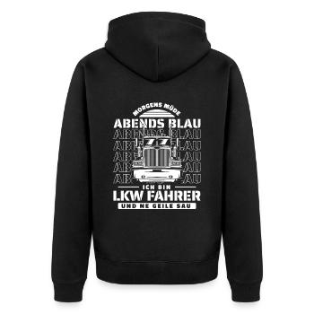 Lkw Fahrer Trucker Lastwagenfahrer - Unisex Premium Bio Zip Hoodie - Schwarz - Hinten - Nico (187cm)