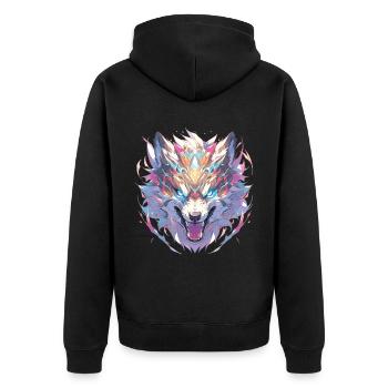 Wolf Wölfe Tier Wildtiere Wolfkopf - Unisex Premium Bio Zip Hoodie - Schwarz - Hinten - Nico (187cm)