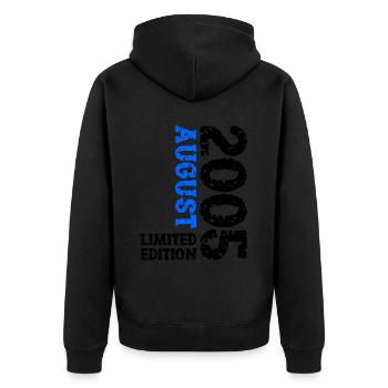 2005 August Limited Edition 18. Geburtstag Outfit - Unisex Premium Bio Zip Hoodie - Schwarz - Hinten - Nico (187cm)