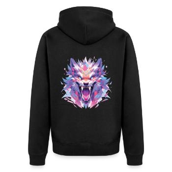 Wolf Wolfskopf Wölfe Waldbewohner Tiere - Unisex Premium Bio Zip Hoodie - Schwarz - Hinten - Nico (187cm)