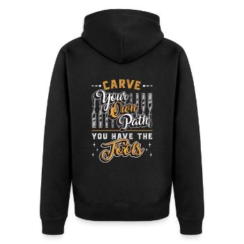 Wood Carving Carve Your Own Path Woodsman Logger - Unisex Premium Bio Zip Hoodie - Schwarz - Hinten - Nico (187cm)