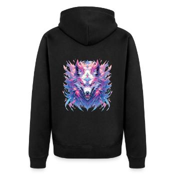 Wolf Wolfskopf Wölfe Waldbewohner Tiere - Unisex Premium Bio Zip Hoodie - Schwarz - Hinten - Nico (187cm)
