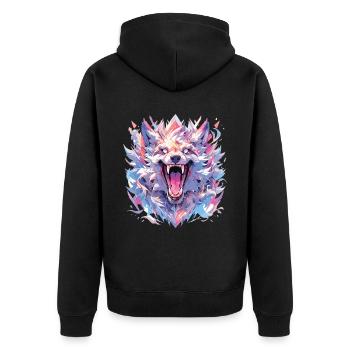 Wolf Wolfskopf Wölfe Waldbewohner Tiere - Unisex Premium Bio Zip Hoodie - Schwarz - Hinten - Nico (187cm)