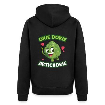 Okey Dokey ArtiChokie Artischocken - Unisex Premium Bio Zip Hoodie - Schwarz - Hinten - Nico (187cm)