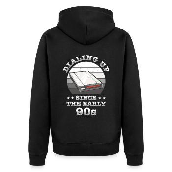 90er Nostalgie Retro 90er Einwahl Internet Vintage - Unisex Premium Bio Zip Hoodie - Schwarz - Hinten - Nico (187cm)