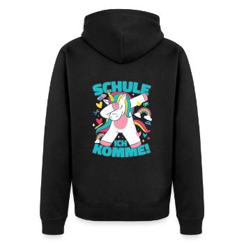 Schule Ich Komme Grundschule Einhorn - Unisex Premium Bio Zip Hoodie - Schwarz - Hinten - Nico (187cm)