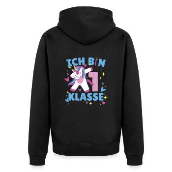 Grundschule Kindergarten Einschulung - Unisex Premium Bio Zip Hoodie - Schwarz - Hinten - Nico (187cm)