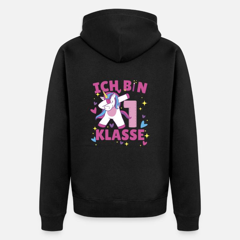 Einhorn Schulkind Geschenk - Unisex Premium Bio Zip Hoodie - Schwarz
