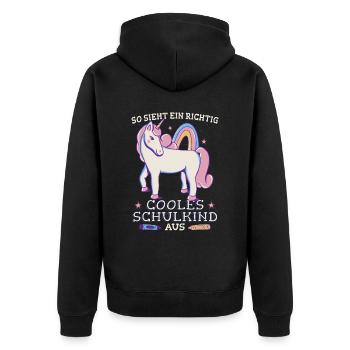 Mädchen Schultüte Schulkind Schülerin Einhorn - Unisex Premium Bio Zip Hoodie - Schwarz - Hinten - Nico (187cm)