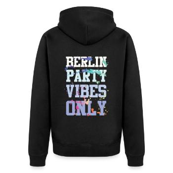 Berlin Party Vibes - Unisex Premium Bio Zip Hoodie - Schwarz - Hinten - Nico (187cm)