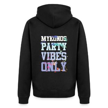 Mykonos Party Vibes - Unisex Premium Bio Zip Hoodie - Schwarz - Hinten - Nico (187cm)