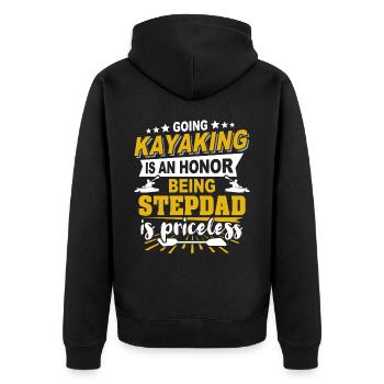 Kayak Stiefpapa Kayaking - Unisex Premium Bio Zip Hoodie - Schwarz - Hinten - Nico (187cm)