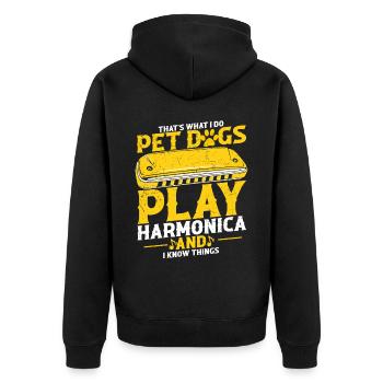 Mundharmonika Instrument und Mundharmonika - Unisex Premium Bio Zip Hoodie - Schwarz - Hinten - Nico (187cm)