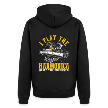 Französische Harfinisten und Harmonikaspieler - Unisex Premium Bio Zip Hoodie - Schwarz - Hinten - Nico (187cm)