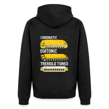 Mundharmonika Instrument und Mundharmonika - Unisex Premium Bio Zip Hoodie - Schwarz - Hinten - Nico (187cm)
