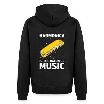 Mundharmonika Instrument und Mundharmonika - Unisex Premium Bio Zip Hoodie - Schwarz - Hinten - Nico (187cm)