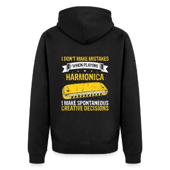 Mundharmonika Spieler und Mundharmonika - Unisex Premium Bio Zip Hoodie - Schwarz - Hinten - Nico (187cm)